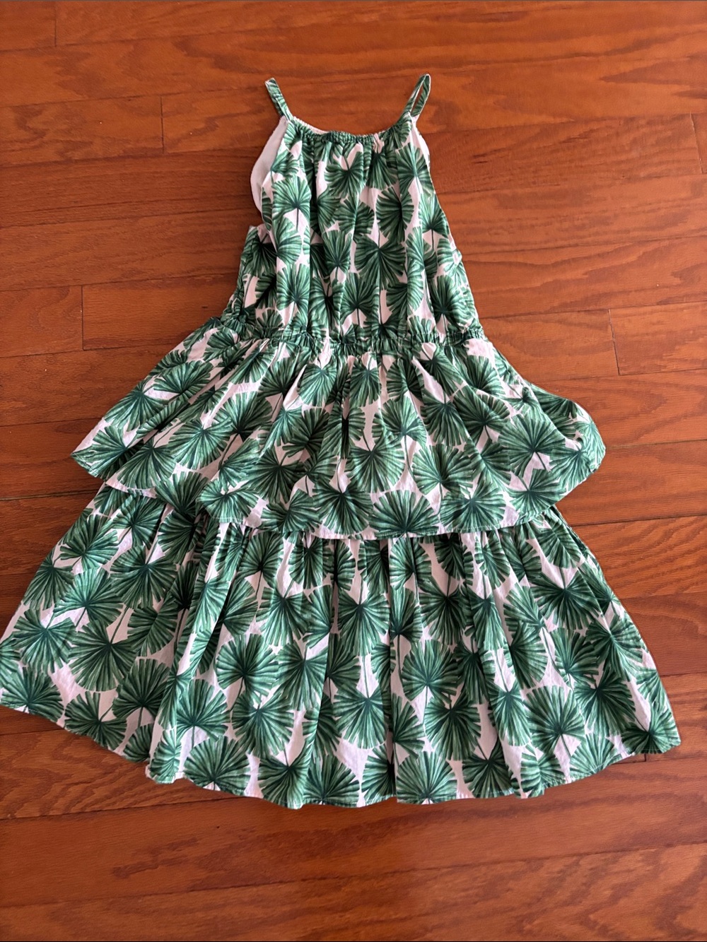 Green Palm Print Tiered Sundress